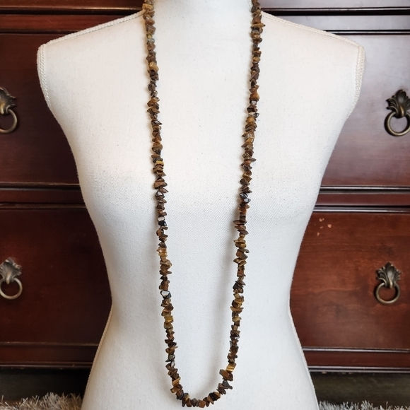 Tiger Eye Chip Long Necklace - Picture 5 of 5